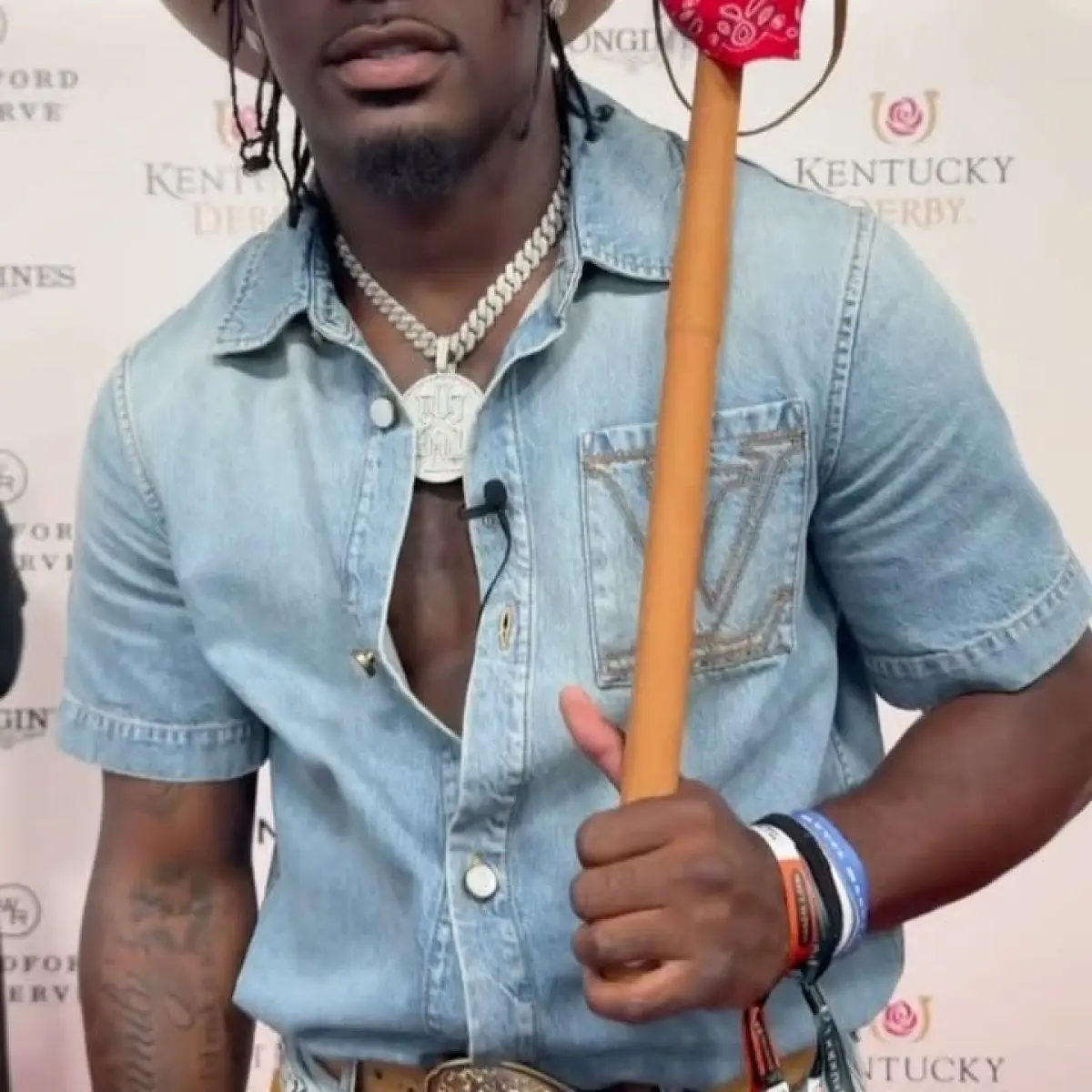 Denim Derby: Xavier Legette’s Bold Double Denim Look NFL star Xavier Legette stuns at the Derby with an edgy, head-turning all-denim ensemble!!