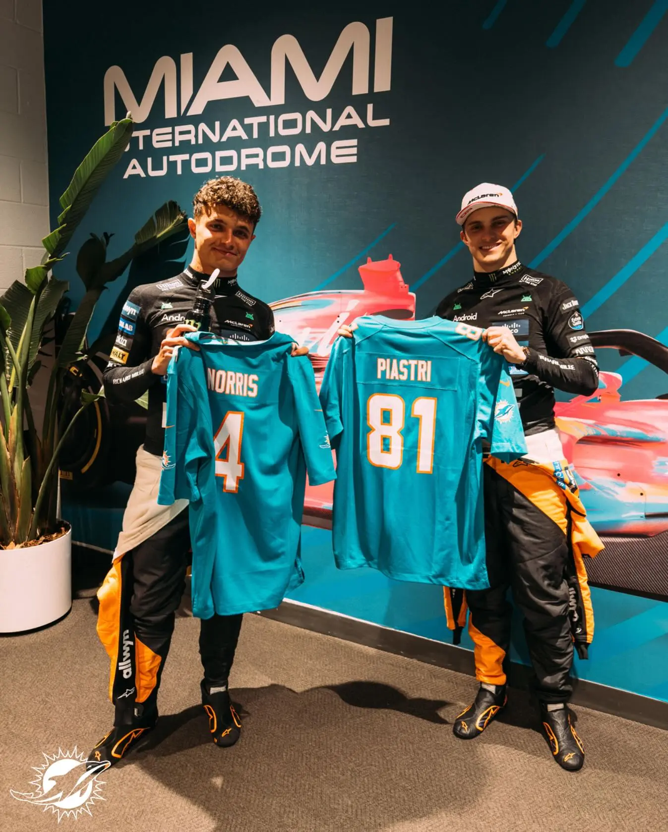 Dolphins Celebrate Racing Stars Oscar Piastri & Lando Norris Miami Dolphins embrace the vibrant energy of racing with Oscar Piastri and Lando Norris!!!