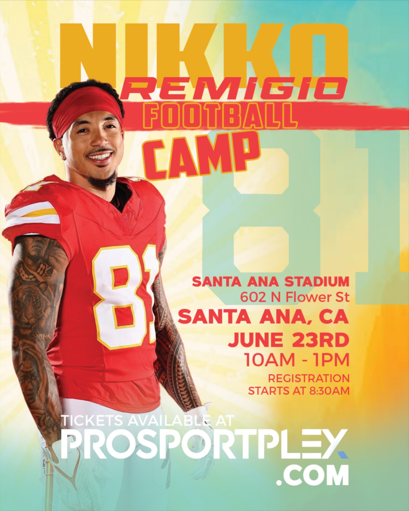 Youth Football Camp With Nikko Remigio Nikko Remigio hosts epic youth football camp in Santa Ana, CA on June 23rd. Train Hard! Go